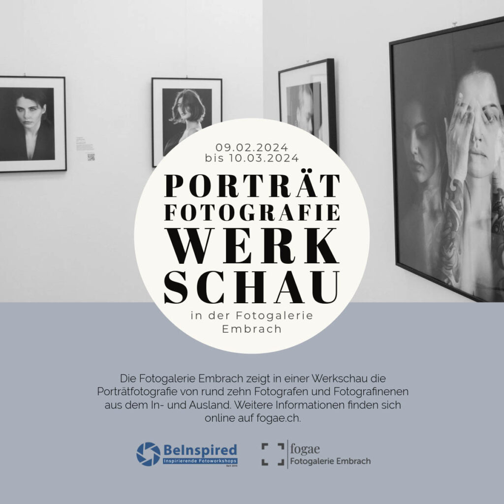 Porträtfotografie Werkschau 2024 in der Fotogalerie Embrach Zürich. Vielfältige Fotografie Ausstellung rund um Portraits.